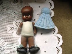 6'' BROWN HEBE SHEBE BOY DOLL,ALL BISQUE,BLUE HAT